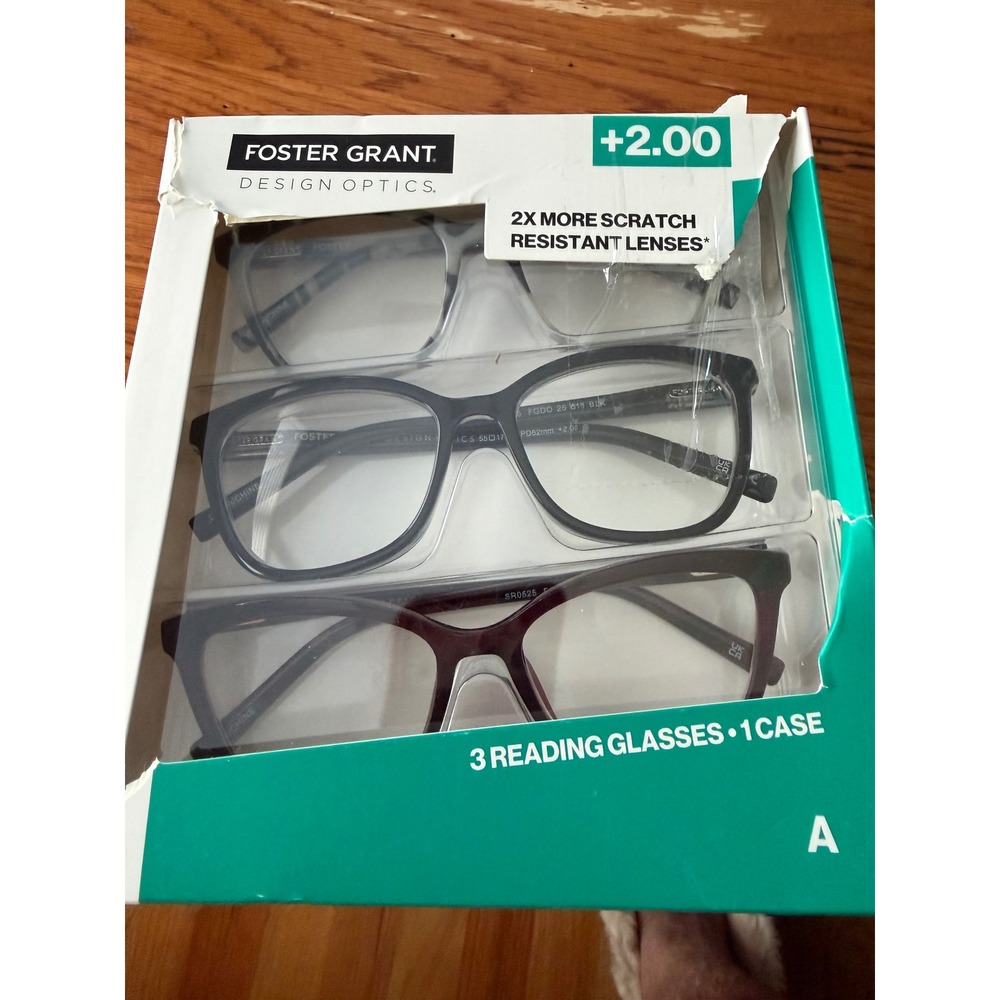Foster Grant Design Optics Reading Glasses +2.00 3-Pack series a 1 case